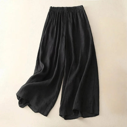 Effortless Linen Wide Leg Pants for Women with High Waist Drawstring Ankle Length Flowing Style
