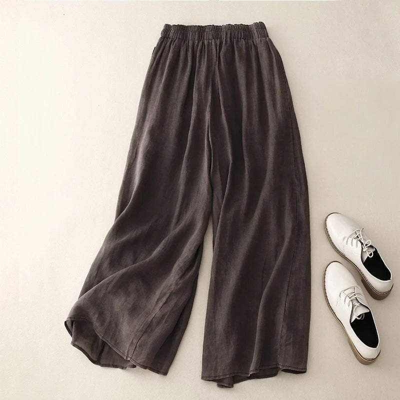 Effortless Linen Wide Leg Pants for Women with High Waist Drawstring Ankle Length Flowing Style