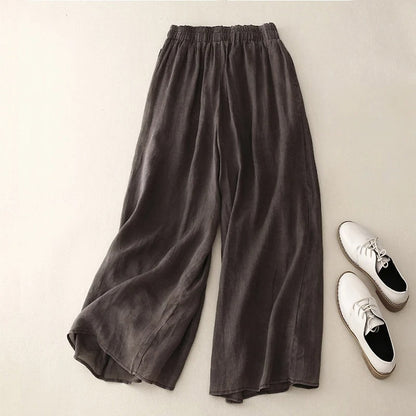 Effortless Linen Wide Leg Pants for Women with High Waist Drawstring Ankle Length Flowing Style