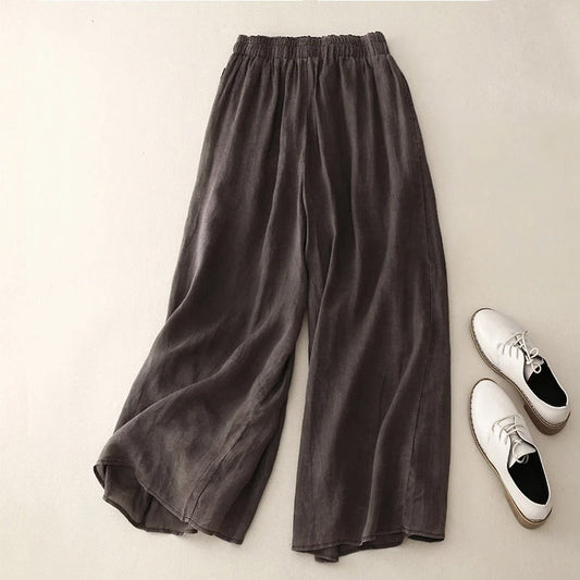 Effortless Linen Wide Leg Pants for Women with High Waist Drawstring Ankle Length Flowing Style
