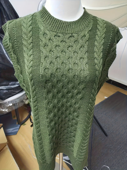 Comfortable Cable Knit Sweater Vest for Women with Crew Neck Sleeveless Oversized Relaxed Style