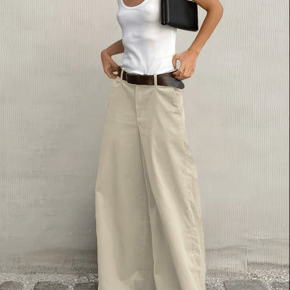Effortless Wide Leg Pants for Women with High Waist Belted Tapered Relaxed Casual Style