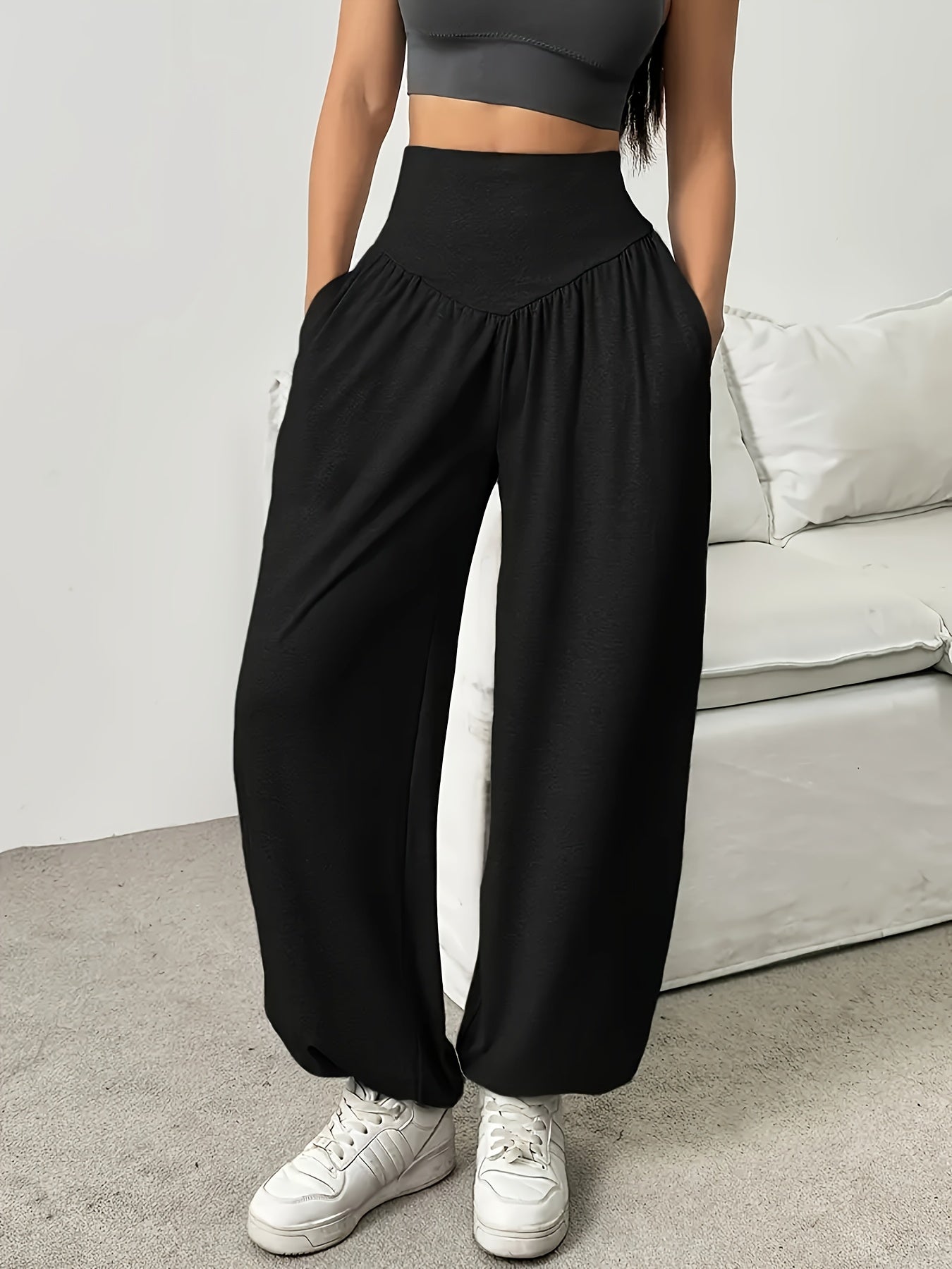 Effortless Wide Leg Pants for Women with High Waist Ruched Tapered Relaxed Casual Style