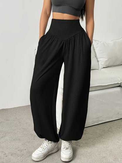 Effortless Wide Leg Pants for Women with High Waist Ruched Tapered Relaxed Casual Style