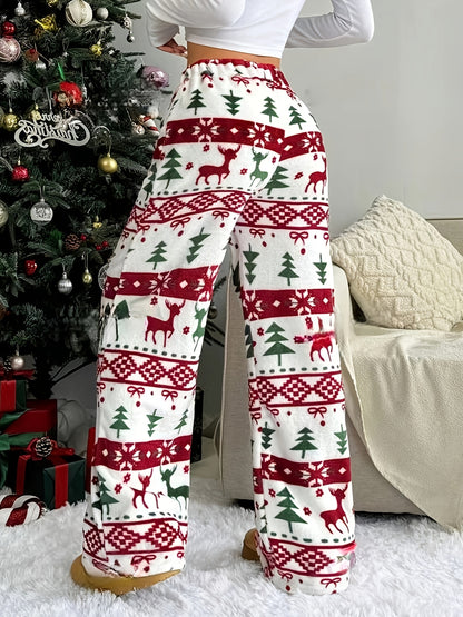 Christmas Style Drawstring Fleece Pants