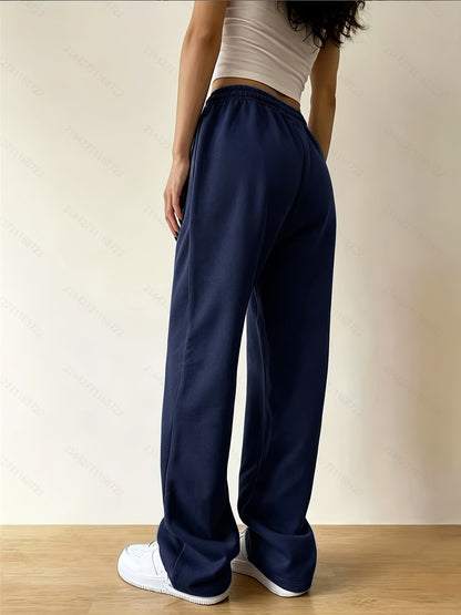 Effortless Fleece Wide Leg Sweatpants for Women with High Waist Elastic Waistband Relaxed Casual Style