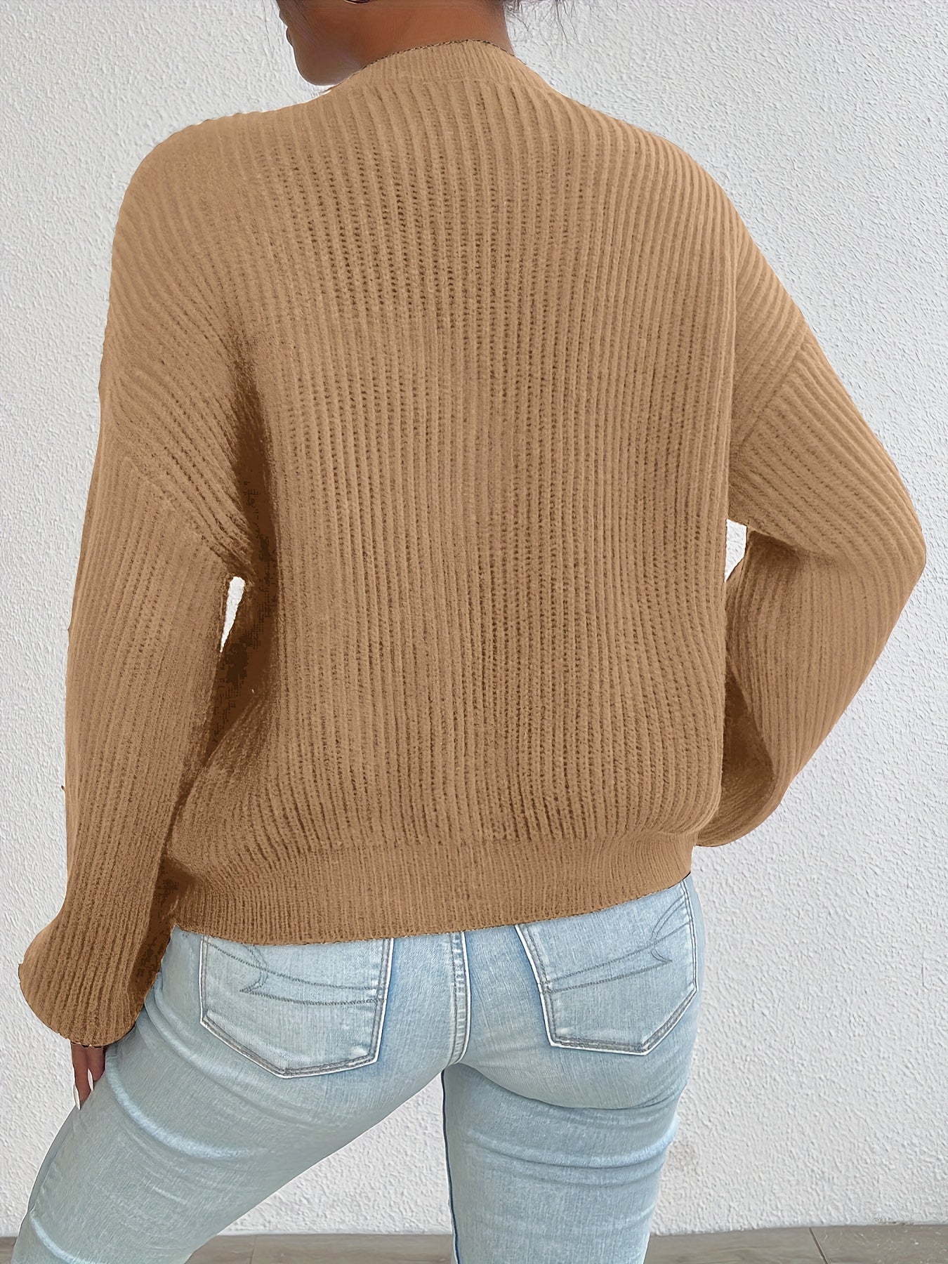 Comfortable Ribbed Knit Cardigan for Women with V Neck Long Sleeve Button Front Oversized Relaxed Style