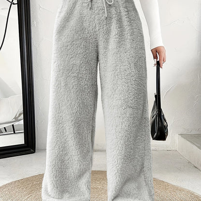 Comfortable Sherpa Wide Leg Pants for Women with High Waist Drawstring Relaxed Flowing Casual Style