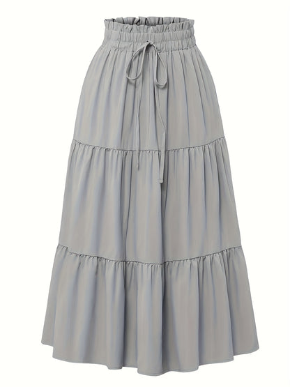 Effortless Tiered Maxi Skirt for Women with Paperbag Waist Drawstring Ruffle Flowing Style