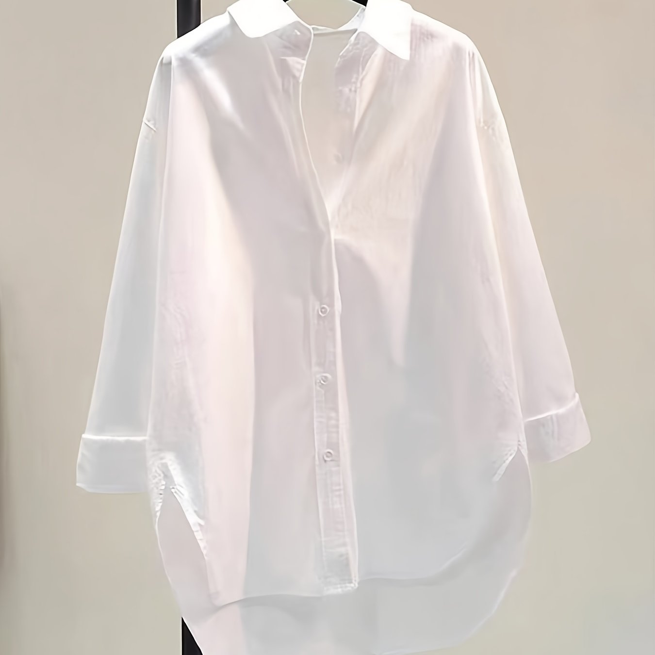 Effortless Cotton Blouse for Women with Collar Long Sleeve High Low Relaxed Oversized Style