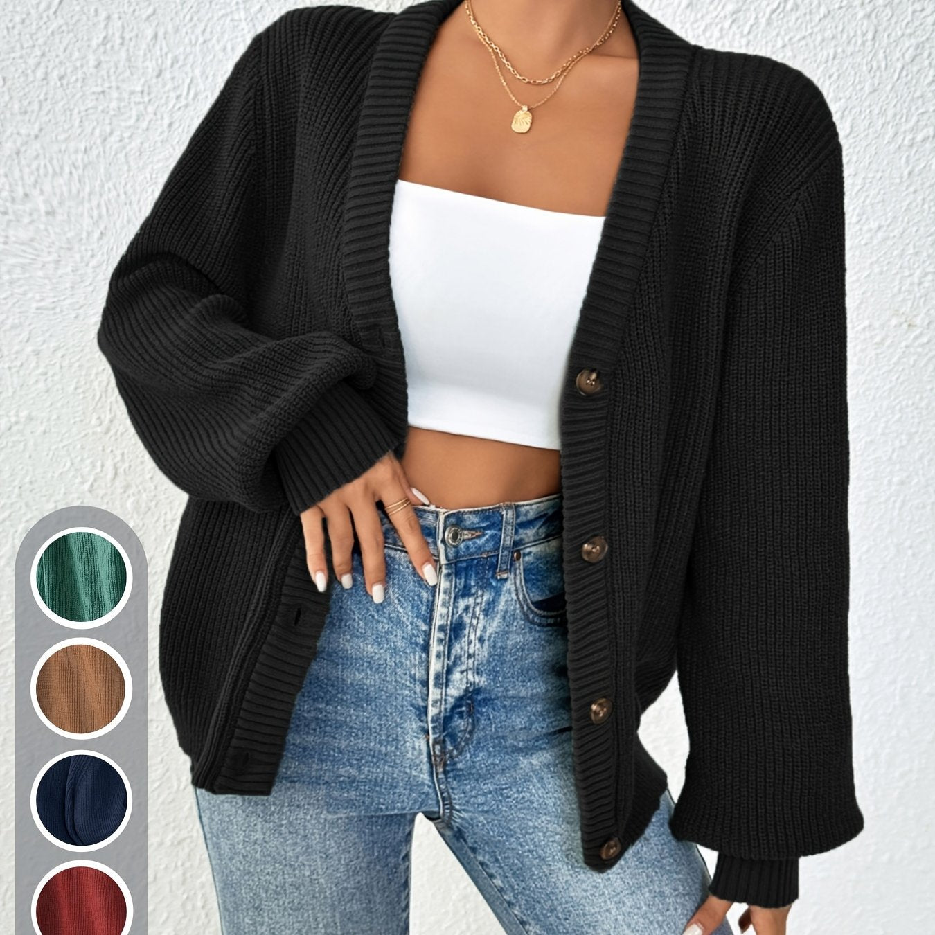 Comfortable Ribbed Cardigan Sweater for Women with V Neck Long Sleeve Button Front Oversized Knit Style