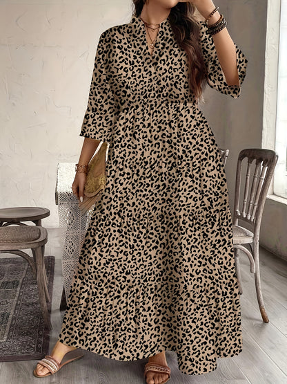 Effortless Multicolor Floral Maxi Dress for Women with V Neck Elbow Sleeve Tiered Ruffle Bohemian Style