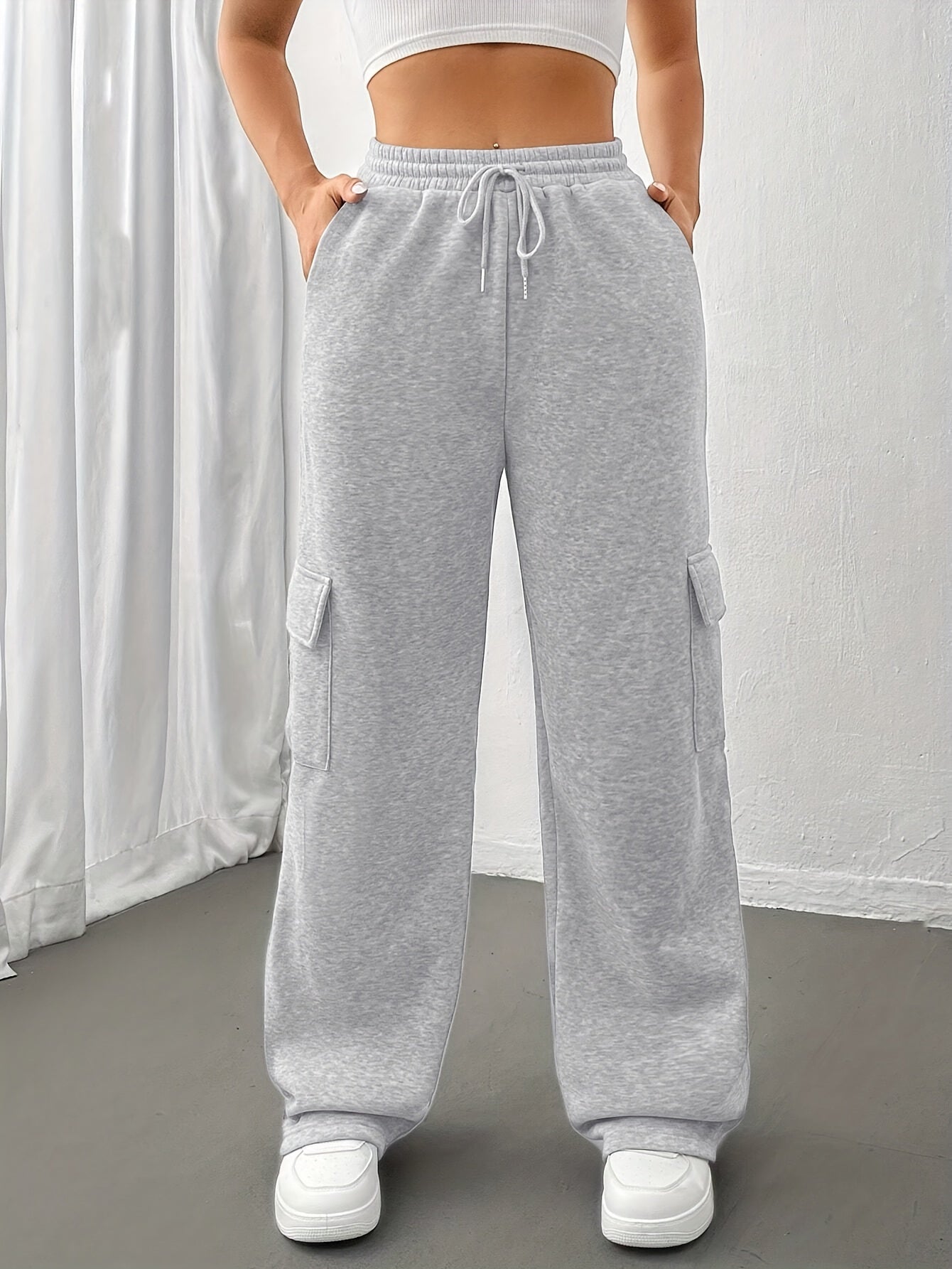 Women'S Autumn And Winter Fleece-Lined Side Pocket Sweatpants