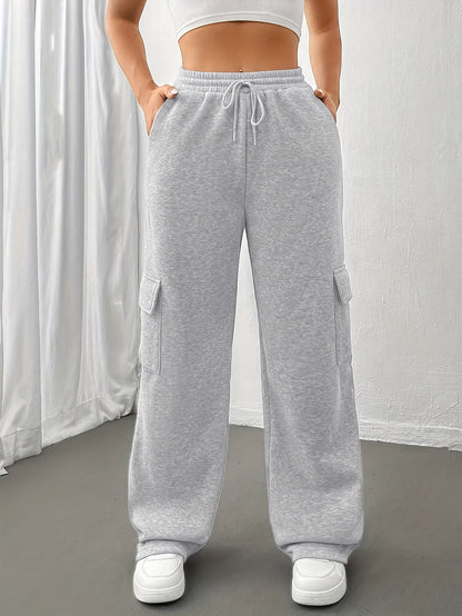 Women'S Autumn And Winter Fleece-Lined Side Pocket Sweatpants