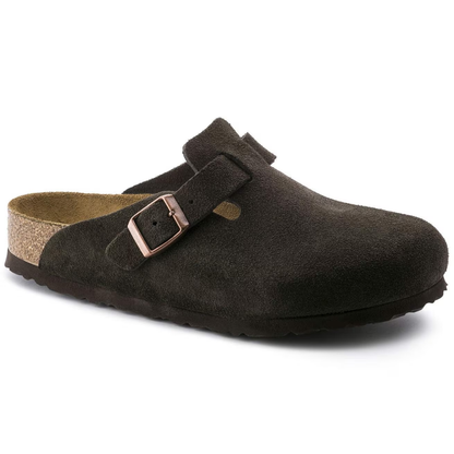 Comfortable Clogs for Women with Suede Upper Buckle Strap Contoured Cork Footbed Style