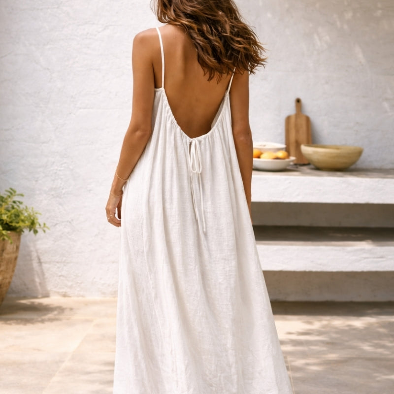 Effortless Linen Maxi Dress for Women with Scoop Neck Spaghetti Strap Flowy A Line Style
