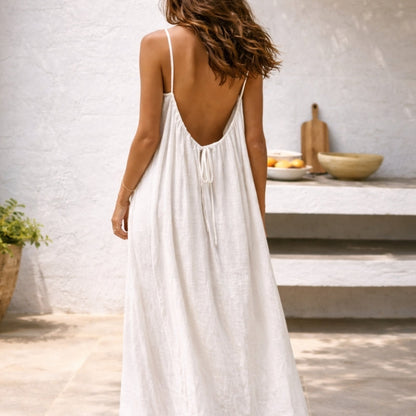 Effortless Linen Maxi Dress for Women with Scoop Neck Spaghetti Strap Flowy A Line Style