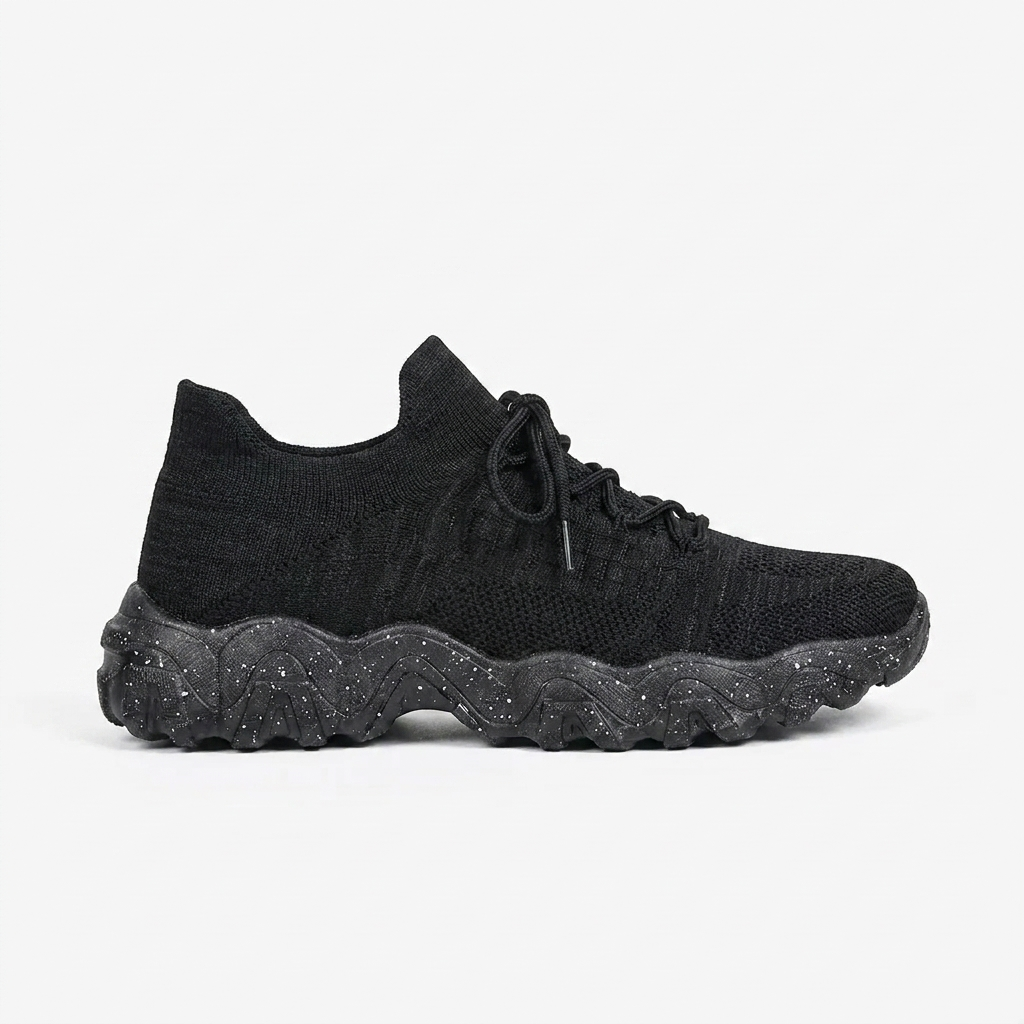Comfortable Running Shoes for Women with Knit Mesh Upper Lace Up Chunky Sole Style