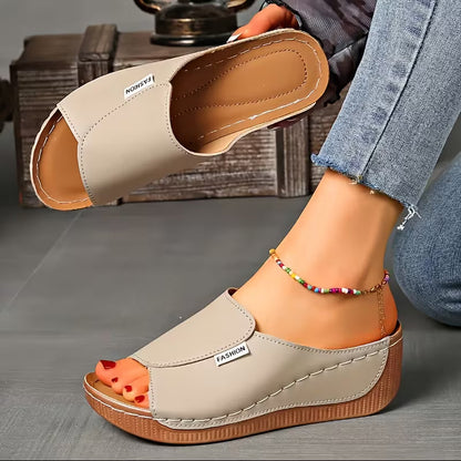 Comfortable Orthopedic Sandals for Women with Wide Band Open Toe Slip On Wedge Platform Style
