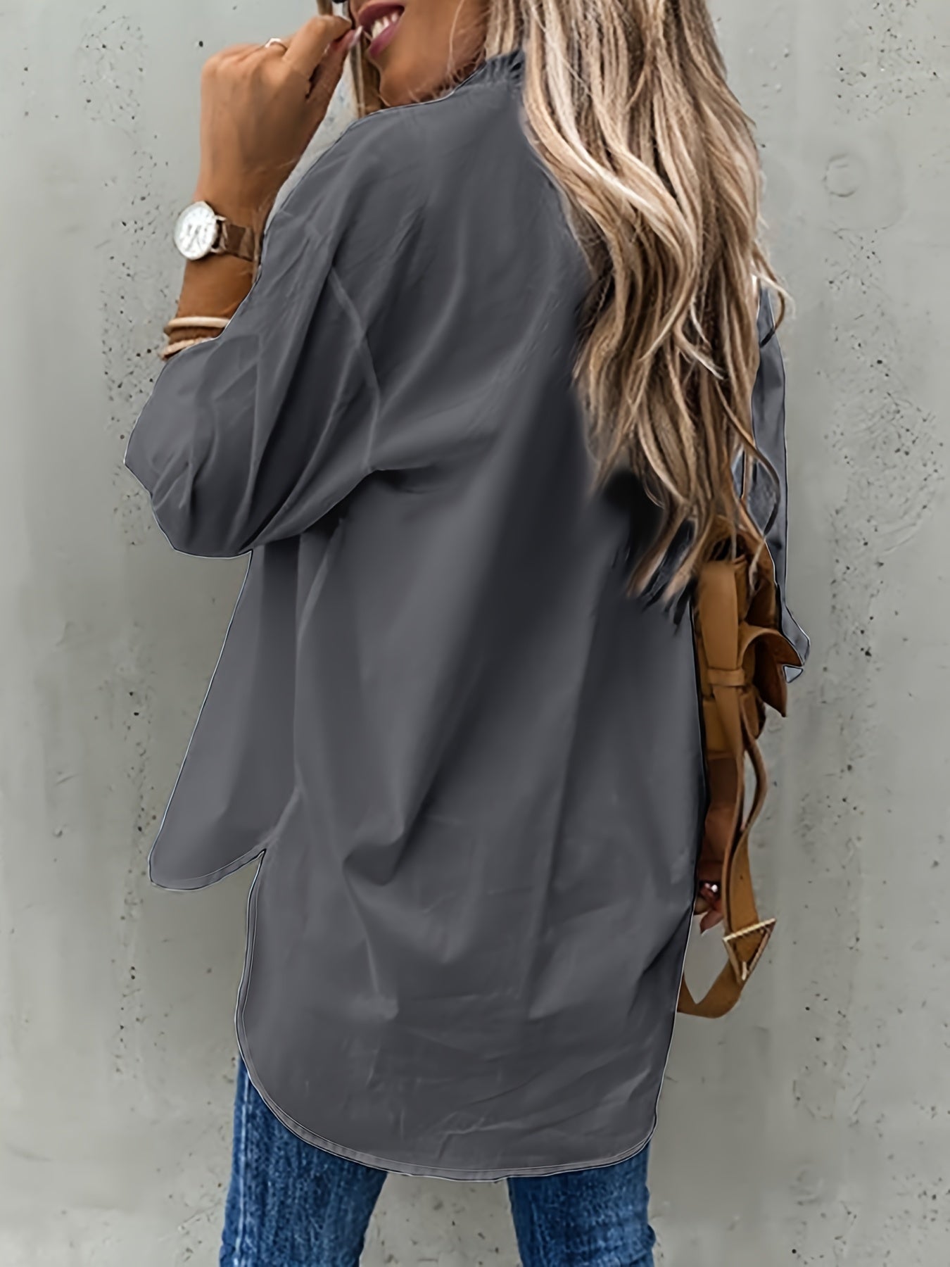 Effortless Utility Blouse for Women with Collar Long Sleeve Button Front Casual Style