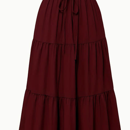 Effortless Tiered Maxi Skirt for Women with Paperbag Waist Drawstring Ruffle Flowing Style