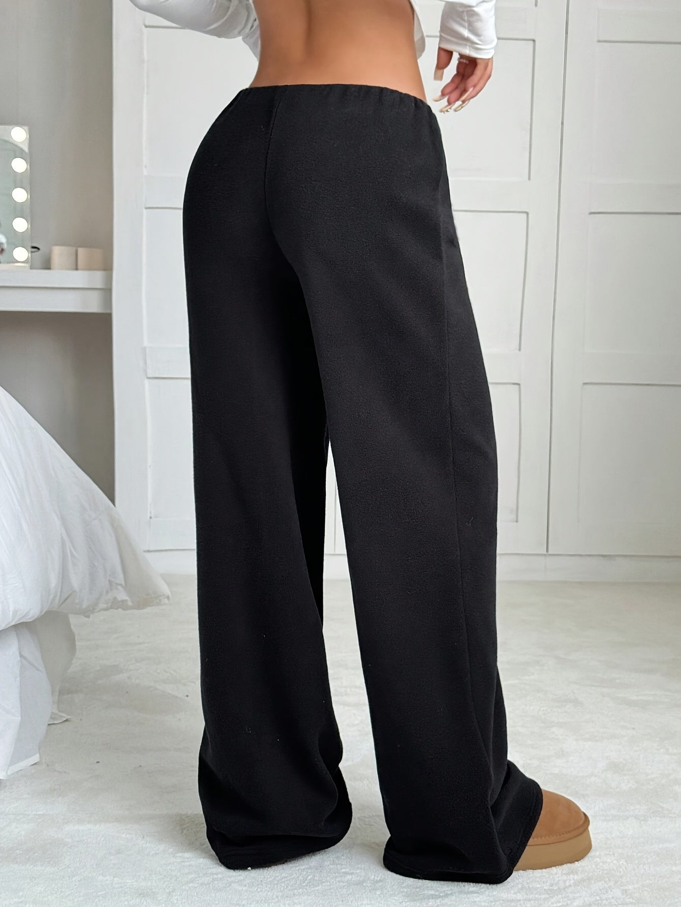 Effortless Waffle Knit Wide Leg Pants for Women with High Waist Drawstring Relaxed Flowing Casual Style