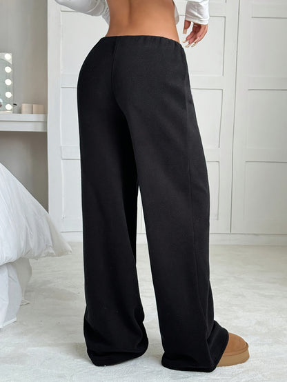 Effortless Waffle Knit Wide Leg Pants for Women with High Waist Drawstring Relaxed Flowing Casual Style