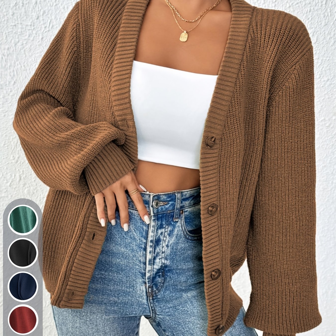 Comfortable Ribbed Cardigan Sweater for Women with V Neck Long Sleeve Button Front Oversized Knit Style