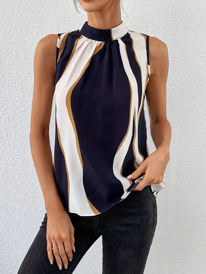 Elegant Specialty Color-Blocking Back Tie-Back Sleeveless Shirt