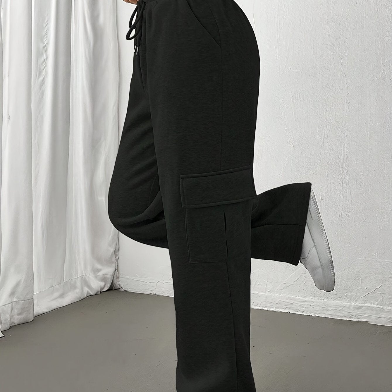 Women'S Autumn And Winter Fleece-Lined Side Pocket Sweatpants