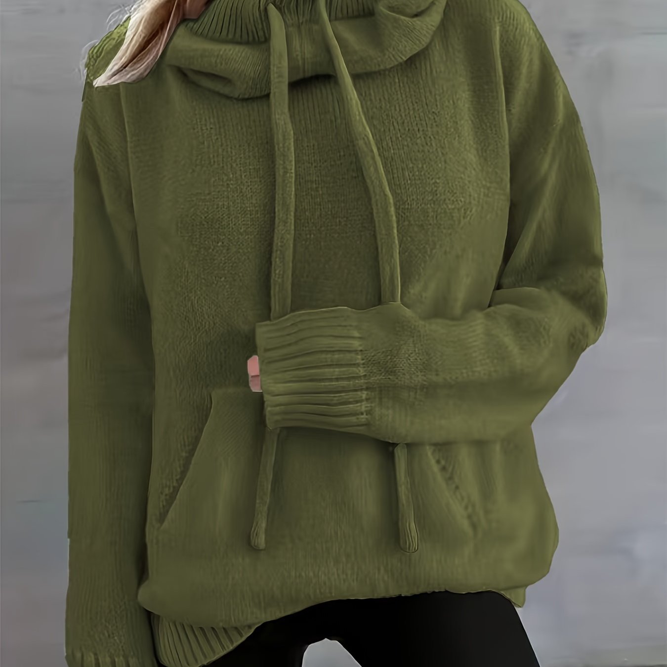 2025 New Autumn And Winter Women'S Casual Versatile Solid Color Drawstring Pocket Hooded Pullover