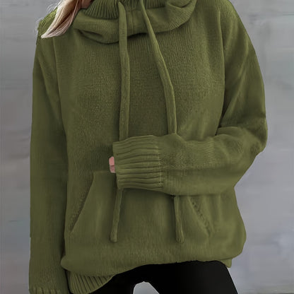 2025 New Autumn And Winter Women'S Casual Versatile Solid Color Drawstring Pocket Hooded Pullover