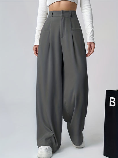 Elegant Khaki Wide Leg Pants for Women with High Waist Pleated Tailored Relaxed Style