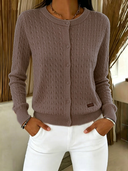 Comfortable Cable Knit Cardigan Sweater for Women with Crew Neck Long Sleeve Button Front Relaxed Casual Style
