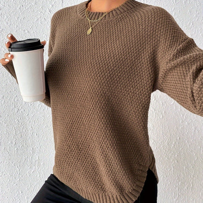Women's Pullover Sweater, Solid Color Round Neck Loose-Fit, Simple Versatile Long Sleeve, Sweater Top