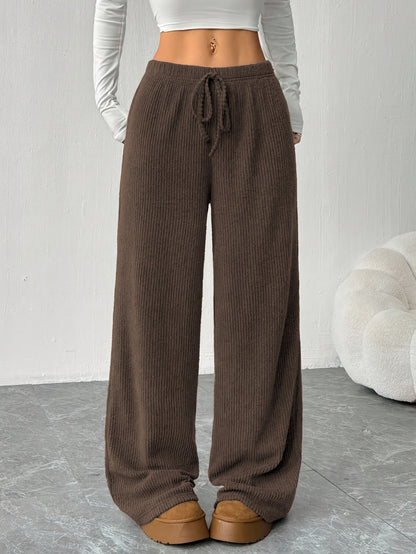 Effortless Ribbed Knit Wide Leg Pants for Women with High Waist Drawstring Relaxed Flowing Casual Style