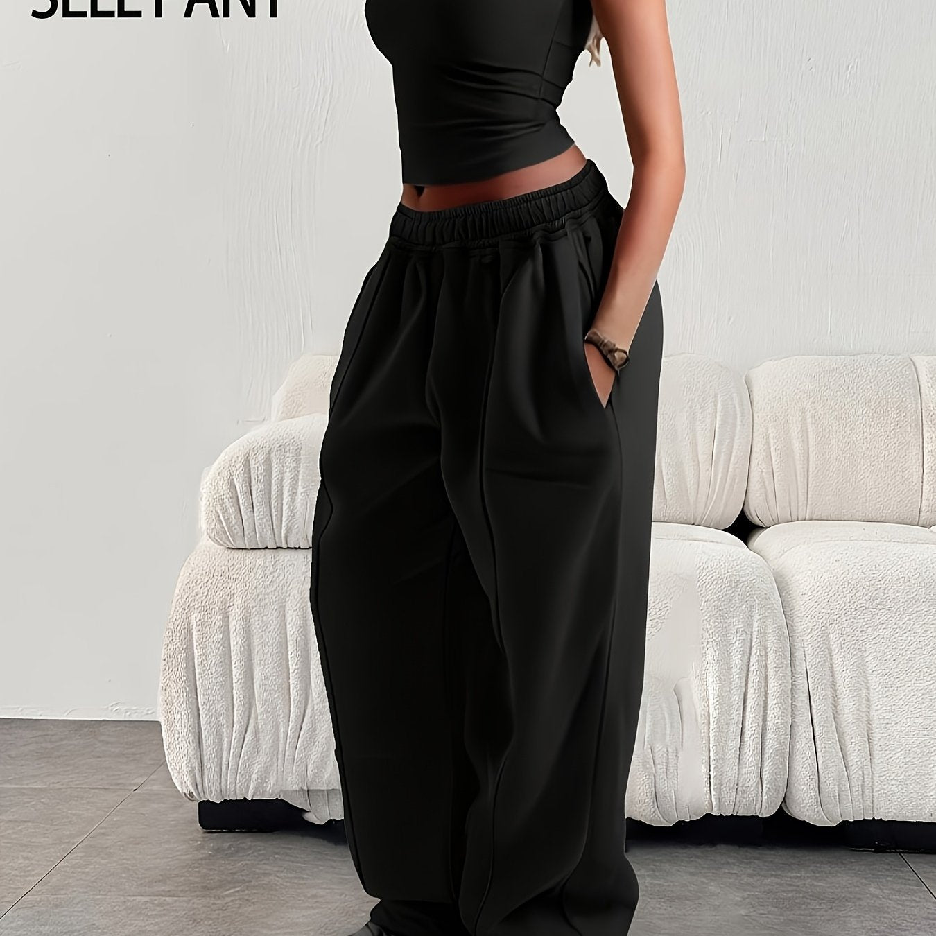 Women'S Casual Loose Easy Solid Color Elastic Waist Athletic Pants