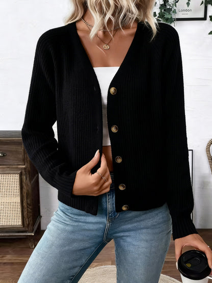 Comfortable Ribbed Knit Cardigan for Women with V Neck Long Sleeve Button Front Relaxed Oversized Style