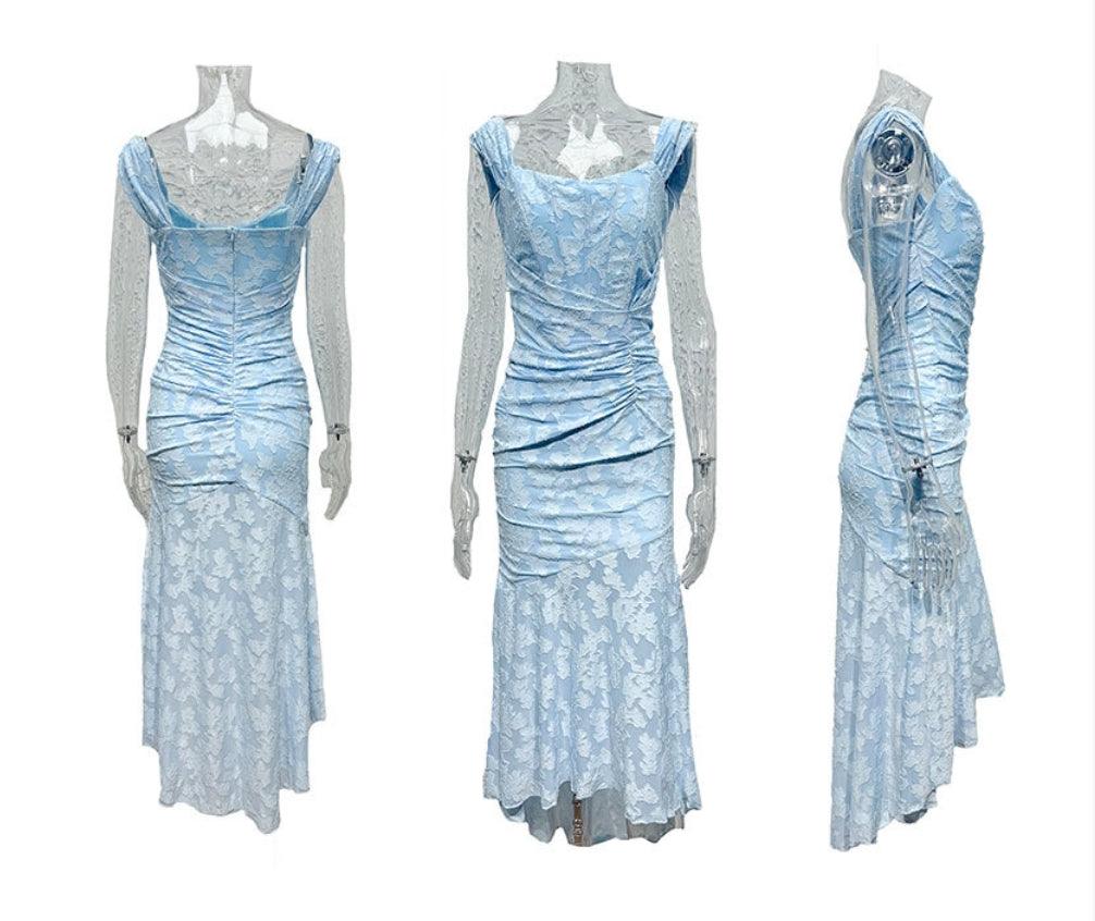 Elegant Lace Corset Maxi Dress for Women with Square Neck Sleeveless Ruched Mermaid Hem Wedding Guest Style