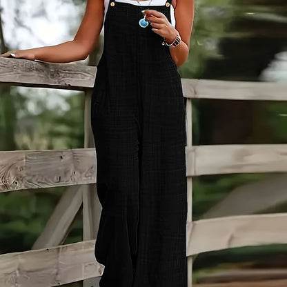 Effortless Linen Wide Leg Jumpsuit for Women with Square Neck Sleeveless Button Front Relaxed Casual Style