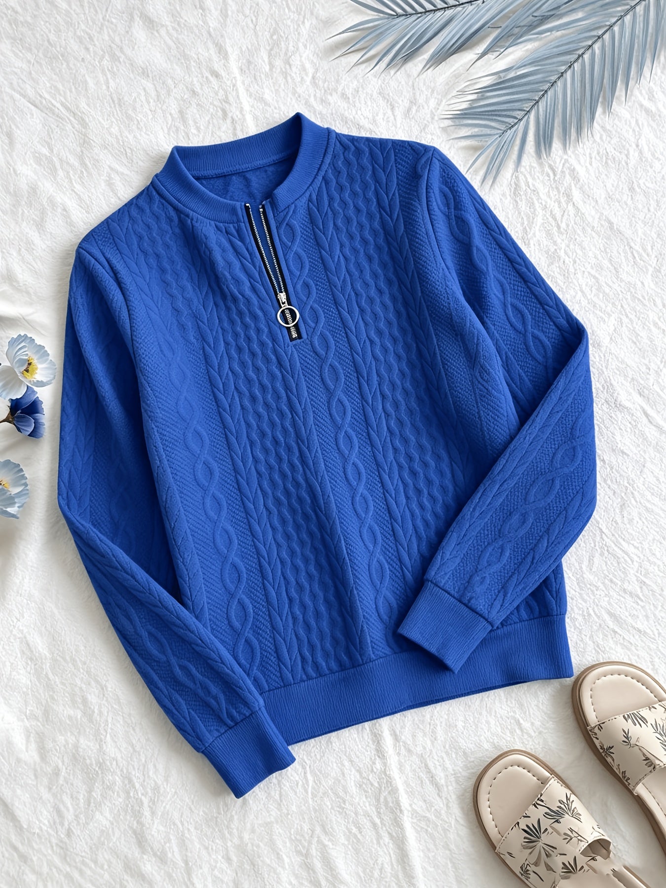 Casual Pullover Half-zip Long-sleeved Solid-color Fashionable Hoodie with Texture Upper Garment