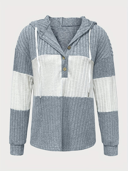 Solid Color Contrasting Hooded Pullover