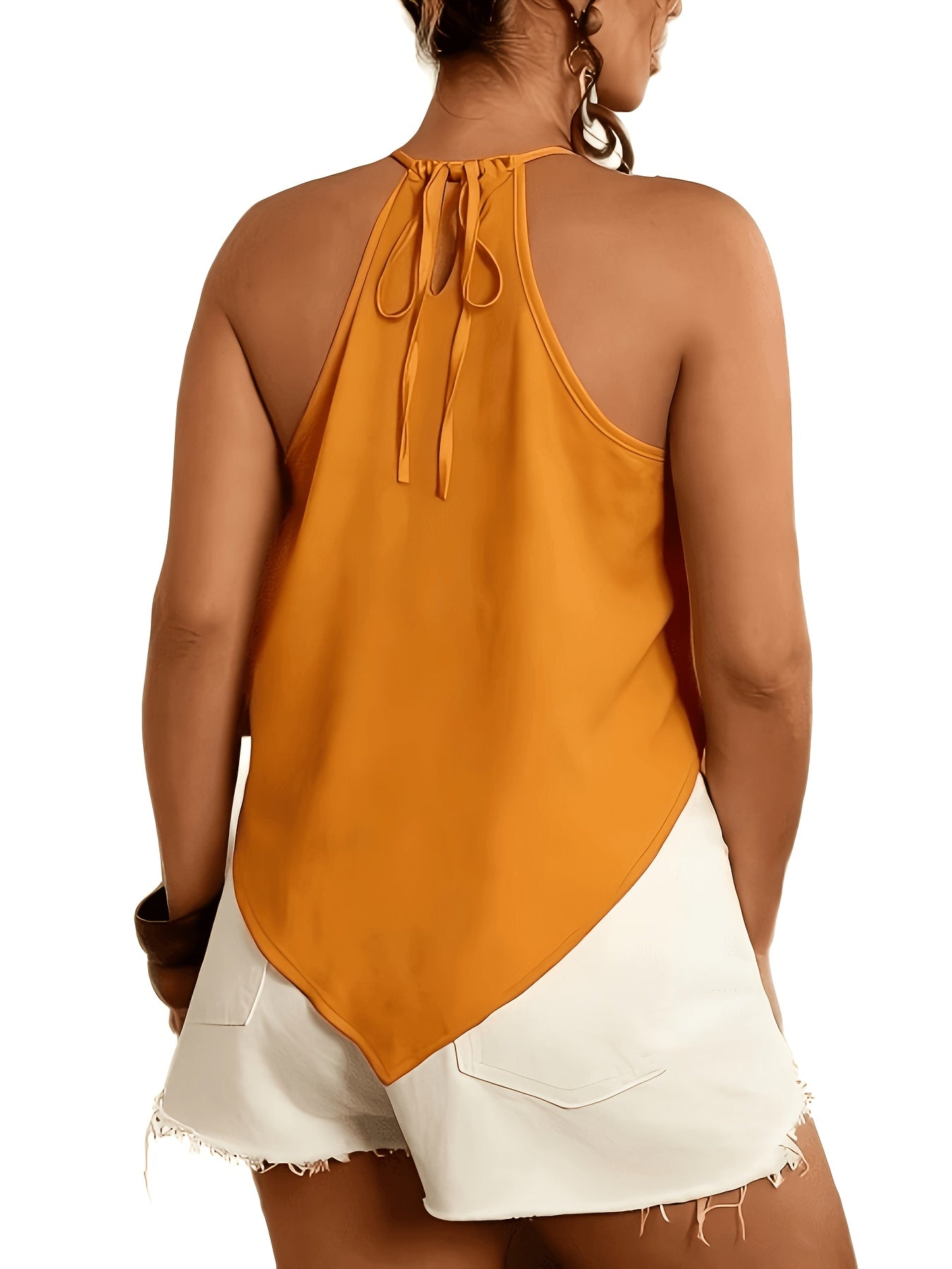 Effortless Chiffon Halter Tank Top for Women with High Neck Sleeveless Ruched Flowing Style