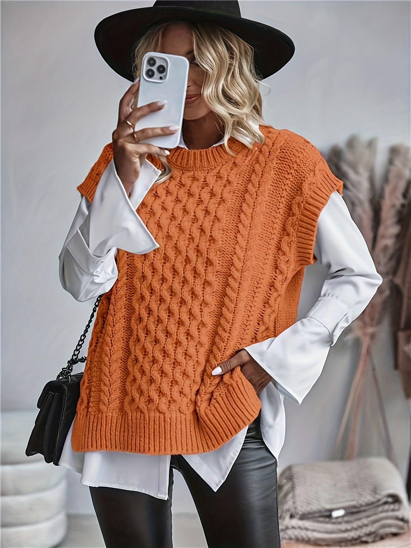 Comfortable Cable Knit Sweater Vest for Women with Crew Neck Sleeveless Oversized Relaxed Style