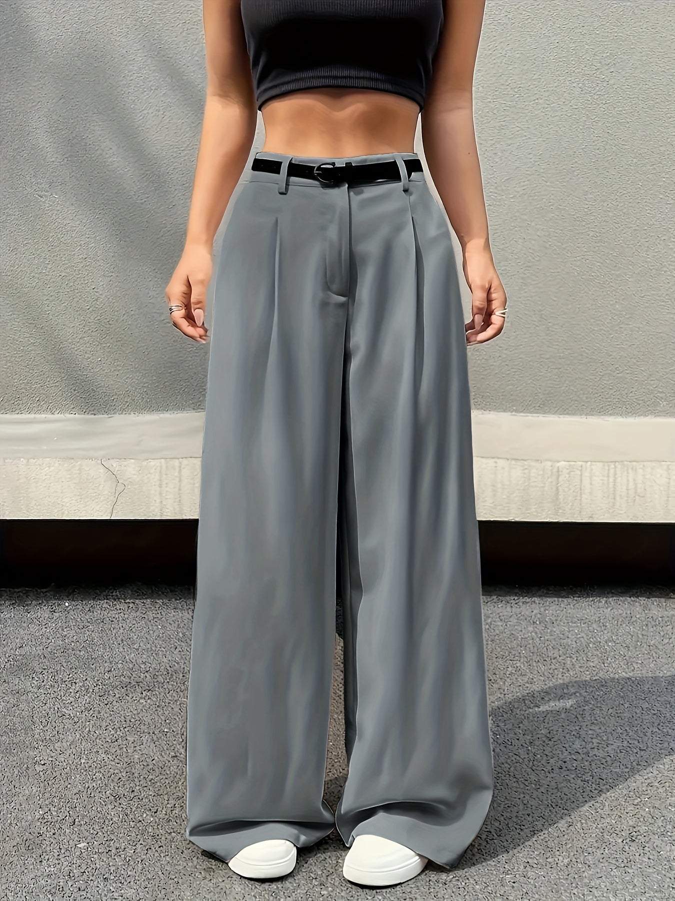 Effortless Wide Leg Trousers for Women with High Waist Belted Pleated Relaxed Style