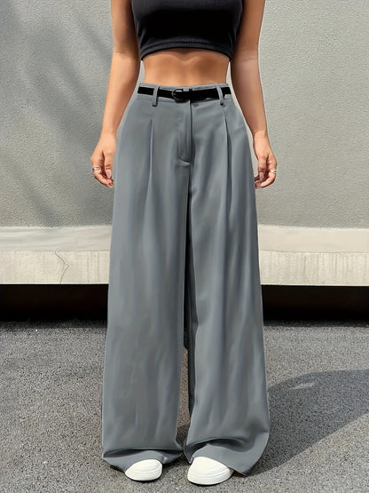 Effortless Wide Leg Trousers for Women with High Waist Belted Pleated Relaxed Style