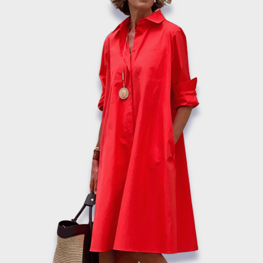 Elegant Cotton Shirt Dress for Women with Collar Long Sleeve Oversized Relaxed Style