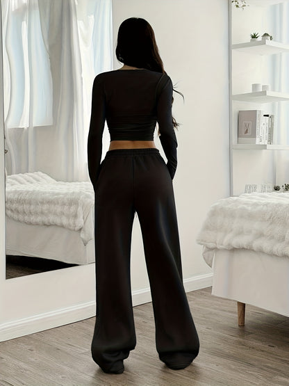 Oriented Elegant Ladies' Trousers Drawstring Pocket Design Solid Color Easy Versatile Sweatpants
