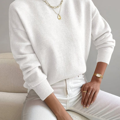 Comfortable Ribbed Sweater for Women with High Neck Long Sleeve Relaxed Oversized Knit Style