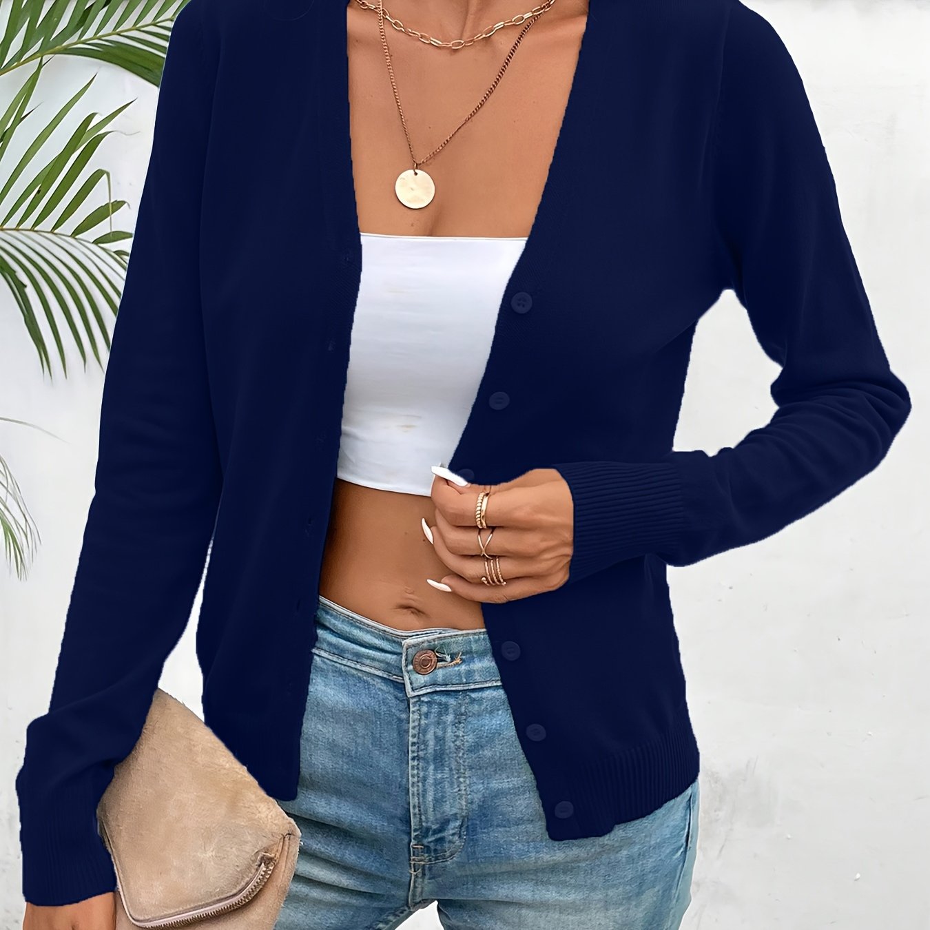 Comfortable Button Front Cardigan Sweater for Women with V Neck Long Sleeve Ribbed Cuff Relaxed Style